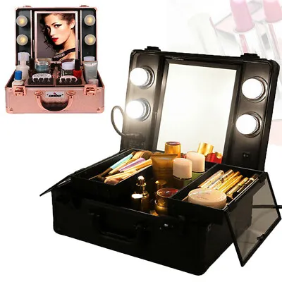 Professional Makeup Case Cosmetic Box With Light &Mirror Artist Travel Organizer • £75.98
