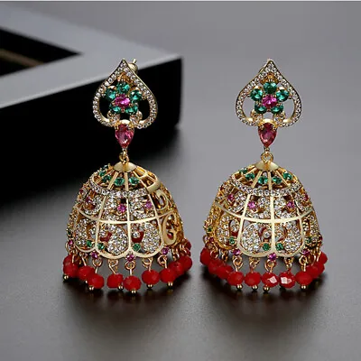 $26.87 • Buy Bollywood Earrings Indian Jhumka Jhumki Tassel Bridal Crystal Wedding Gypsy Gift