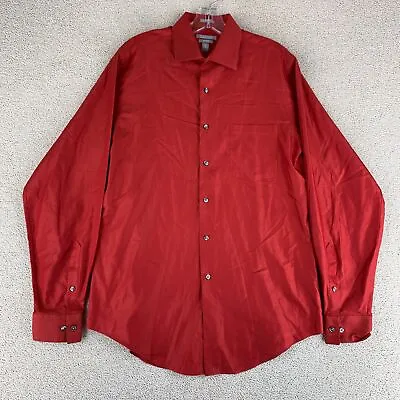 Van Heusen Fitted Button Up Shirt Mens 15.5/34-35 Red Long Sleeve Wrinkle Free • $18.95