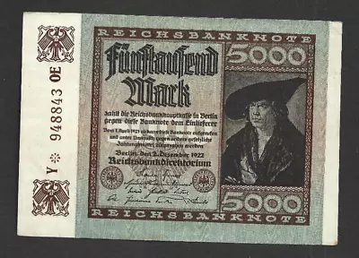 5 000 Mark Extra Fine  Banknote From Germany 1922  Pick-81 • $0.99