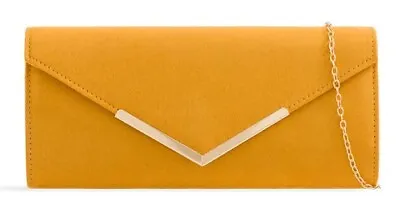 NEW Women's Faux Suede Plain Clutch Bag Wedding Party Prom Evening Chain Handbag • £12.50