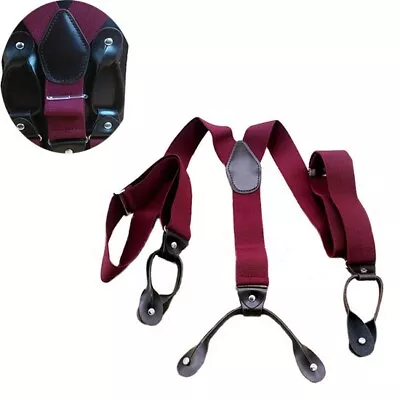 Button Holes Link Men's Suspenders-Wine Red Length Adjustable And Stretchable • $5.75