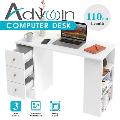 Computer Desk Student Study Writing Table Home W/Drawers Bookshelf White • $139.90