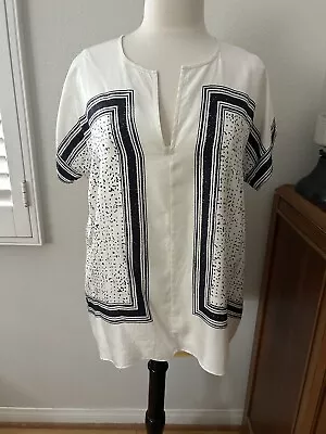 Vince 100% Silk Ivory And Black Asian Style Tunic • $19.99