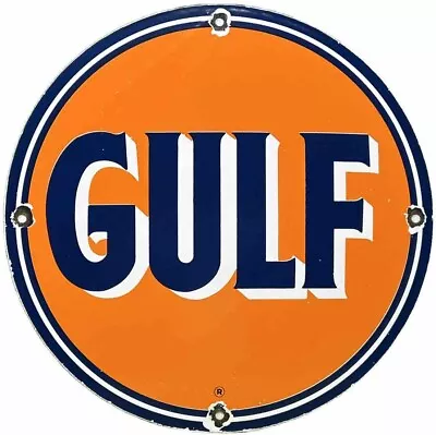 Vintage Gulf Gasoline Porcelain Sign General Store Gas Station Motor Oil Pump • $116.38
