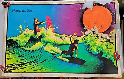 C.1972 Original Vintage HAWAIIAN SURF Black Light Poster 23  X 35  • $30