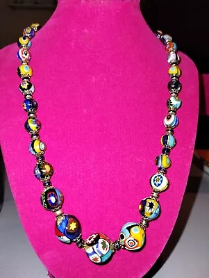 Vintage /Antique 20/30's Moretti Millefiori Venetian Glass Bead Necklace 25  • $100