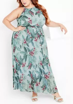 CITY CHIC Rebecca Print Maxi Dress In Seafoam Plus Size XS/14 NWT [RRP $149.95] • $50