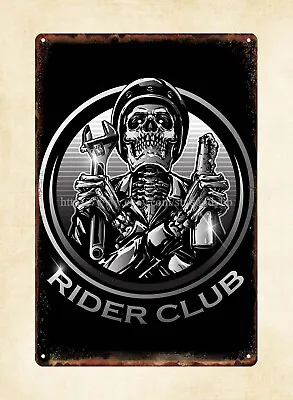 Skull Skeleton Biker Motocycle Metal Tin Sign Garage Poster Decor • $15.91