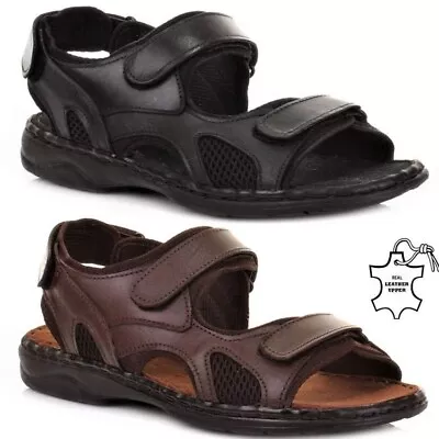 Mens Leather Walking Touch Strap Summer Beach Mule Gladiator Sandals Shoes Sizes • £16.13