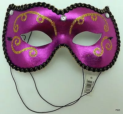 Mardi Gras Jester Purple Mask Gold Lace Black Trim Masquerade Mardigras Party • $6.99