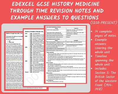 GCSE History 9-1 Edexcel Medicine Through Time Revision Notes & Example Answers • £5.99