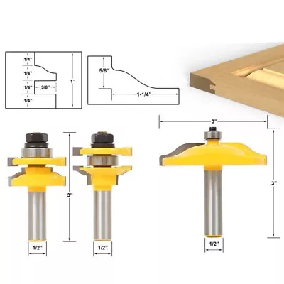 Raised Panel Cabinet Door Rail And Stile Router Bits Set 3 Bit Ogee 1/2  Shank • £68.39