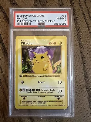 Pokemon Pikachu 58/102 Yellow Cheeks 1st Edition PSA 8 1999 Base Set  • $9.99