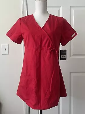 Cherokee Women's Maternity Mock Wrap Knit Panel Scrub Top Red Size XS • $17.50