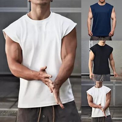 Mens Bodybuilding Vest Tank Tops Sleeveless Grandad Gym Sports Muscle T-Shirt • £9.99