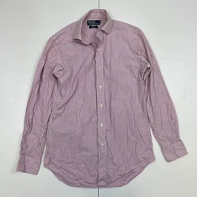 Ralph Lauren Shirt 14.5 Pink Striped Regent Classic Fit Mens Long Sleeve • £6.48
