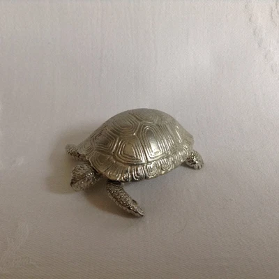£4.99 • Buy Silver Coloured Metal Turtle / Tortoise Lidded Box - Pin Dish, Ashtray