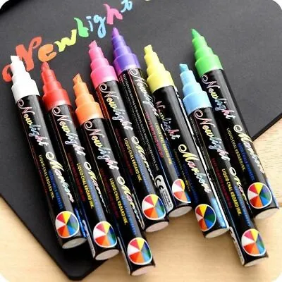 White & Coloured Liquid Chalk Marker Pens For Blackboard Black Signs Chalk Board • £11.99