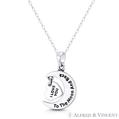 Heart Charm & I Love You To The Moon & Back Oxidized 925 Sterling Silver Pendant • $20.39