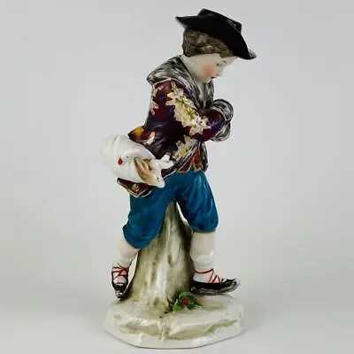 C1885 French Antique Boy Figurine Edme Samson Porcelain Chelsea Anchor Mark • £65