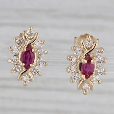 0.84ctw Marquise Ruby Diamond Halo Stud Earrings 14k Yellow Gold • $499.99