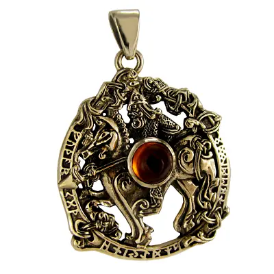 Bronze Odin Sleipnir Pendant Amber Dryad Design Norse God Asatru Viking Jewelry • $34.99