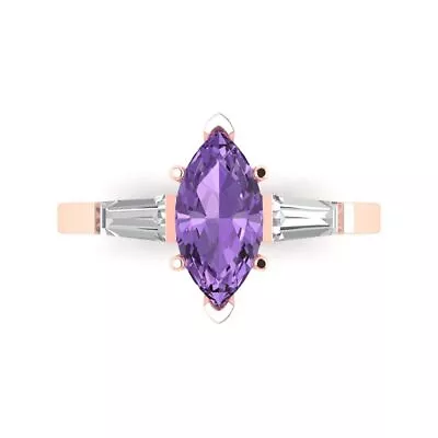 2 Marquise Baguette 3 Stone Alexandrite Stone Promise Wedding Ring 14k Rose Gold • £277.69