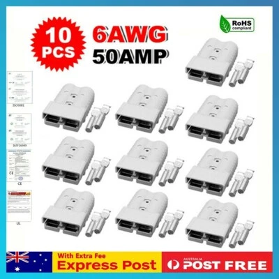 $13.79 • Buy 10x Anderson Style Plug Connectors 50AMP 6AWG 12-24V DC Solar Caravan Power Tool