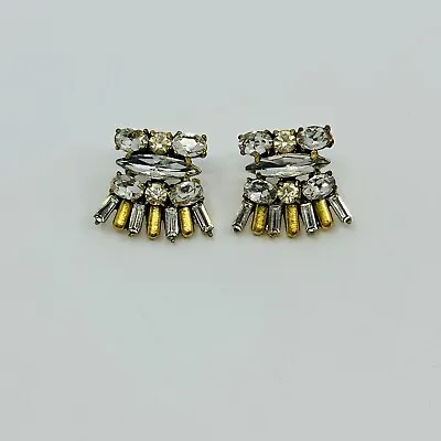 J. Crew Earrings Crystal Mixed Tone Art Deco .75  Stud Pierced Ear Jewelry • $19.95