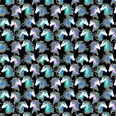 Fabric Horses Heads Mardi Gras On Black BERNARTEX Cotton 1/4 Yard MB12 • $1.99