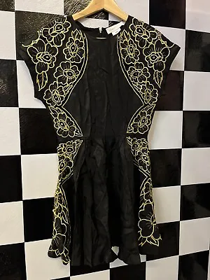 Alice McCall Black Dress Gold Embroidered Roses Size 8 • $30