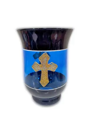 Glass Cross Design Handmade Vigil Oil Lamp Church Altar Standing Votive Candle • $19