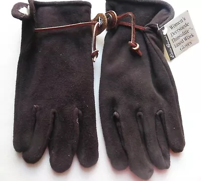 Nwt Eddie Bauer Deersuede Women's Workgloves Lined In Cotton Fleece - Size Small • $15