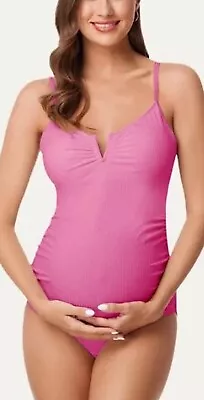 Summer Mae Size XL Pink Ribbed Maternity Swimsuit Wire V Neck 1Pc • $29.99