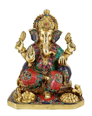 Brass Ganesha Statue God Hindu Lord Ganpatti Idol  Figurine Sculpture • $388.21