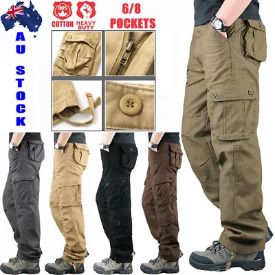 Mens Cargo Pants 100% Cotton Work Trousers Soldier Tactical Combat Outdoor Pant • $37.99
