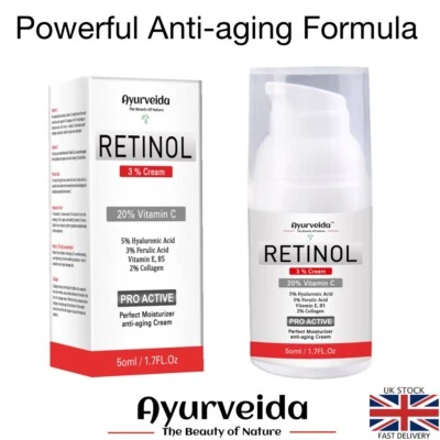 $18.28 • Buy 3% Retinol Face Cream-Serum - 20% Vitamin C, 5% Hyaluronic Acid & 2% Collagen 