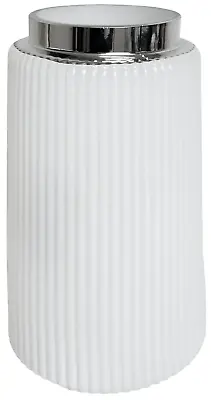 26cm Tall Flower Vase White Glass Display Vase Ribbed With Mirror Band • £18.99