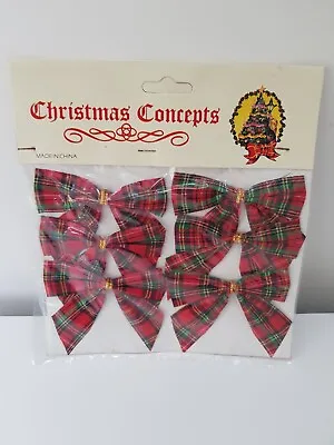 Vintage Berwick Red Tartan Plaid Bows Christmas Tree Decorations X 6 New • £9.99