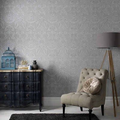 £6 • Buy Boutique ProvinceTextured Damask Glitter Grey Wallpaper (Was £23)