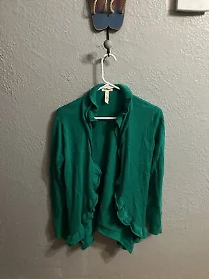 Matilda Jane Womens Medium  Green Open Front Ruffle Cardigan Sweater • $12.50