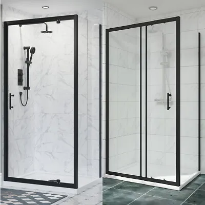 Matte Black Sliding/Pivot Shower Door Walk In Enclosure Glass Screen Cubicle • £124.99