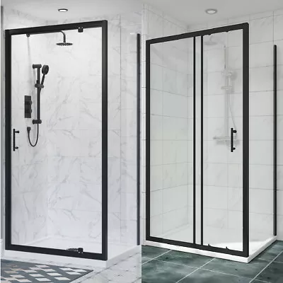 Matte Black Sliding/Pivot Shower Door Walk In Enclosure Glass Screen Cubicle • £124.99