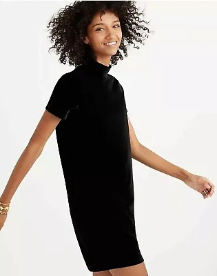 Madewell Black Velvet Mock Neck Dress Size XL Vintage Style Stretch H2540 • $12.25