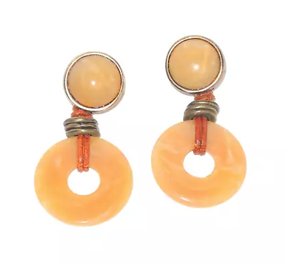 LES BERNARD 60s/70s VTG EGGYOLK AMBER LUCITE 3  DROP HUGE MOGUL EARRINGS COUTURE • $65