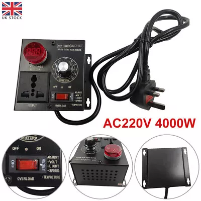 AC 220V 4000W Variable Voltage Regulator Speed Motor Fan Control Controller NEW • £16.99