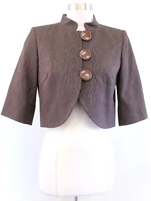 Milly Of New York Brown Embossed Print Cropped 3/4 Sleeve Bolero Crop Jacket 6 • $24.99