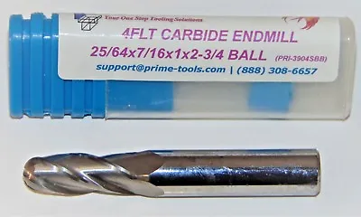 $14.27 • Buy 4 Flute 25/64 X 7/16 X 1 X 2-3/4 Ball Nose End Mill Solid Carbide Un-Coated