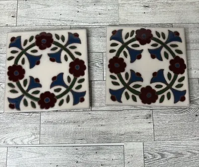 Ceramic Art Tile Floral  Wall Decor Trivet  Set 2 • $9